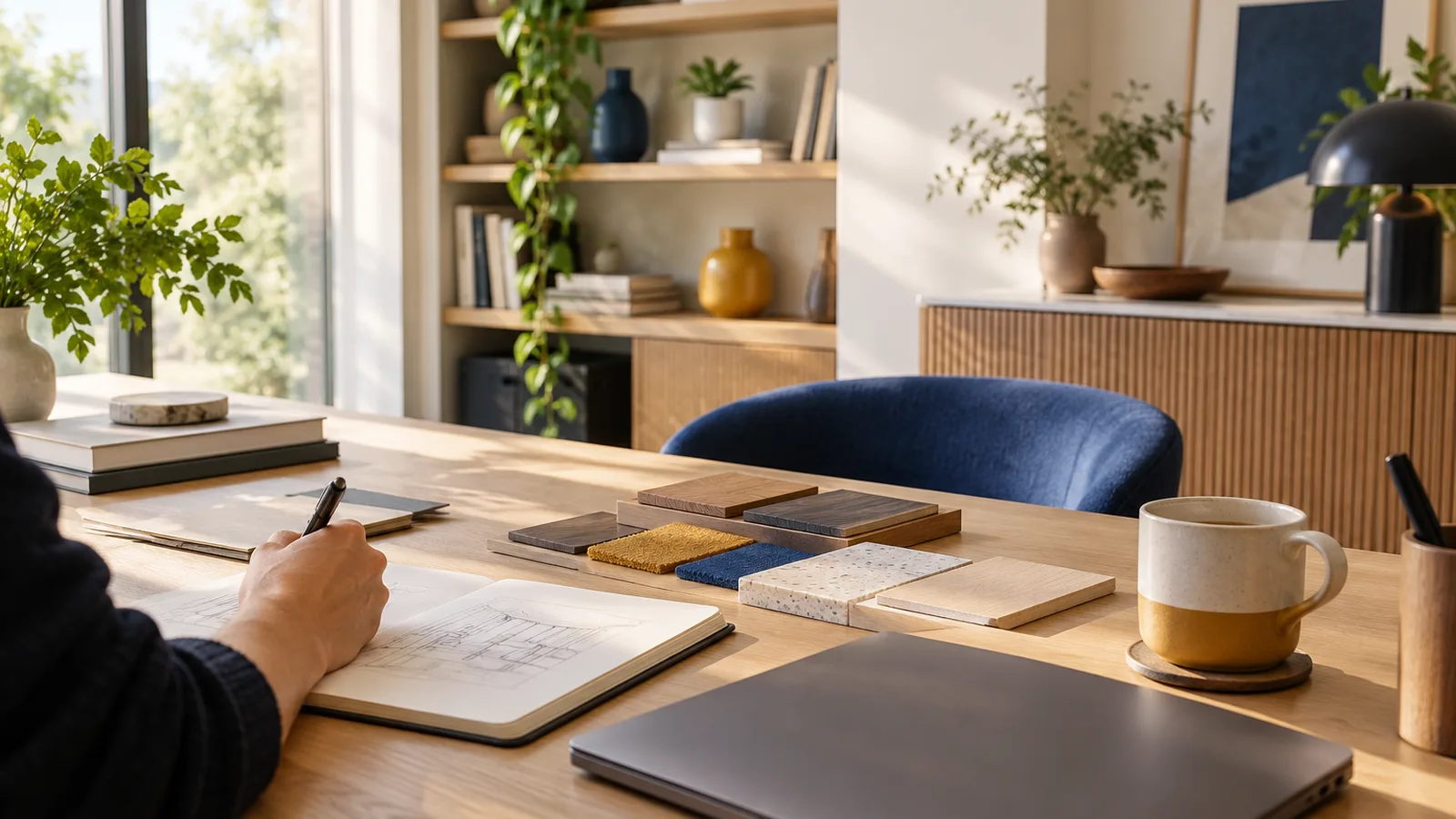 Bureau lumineux avec plan de meuble, rangement meuble