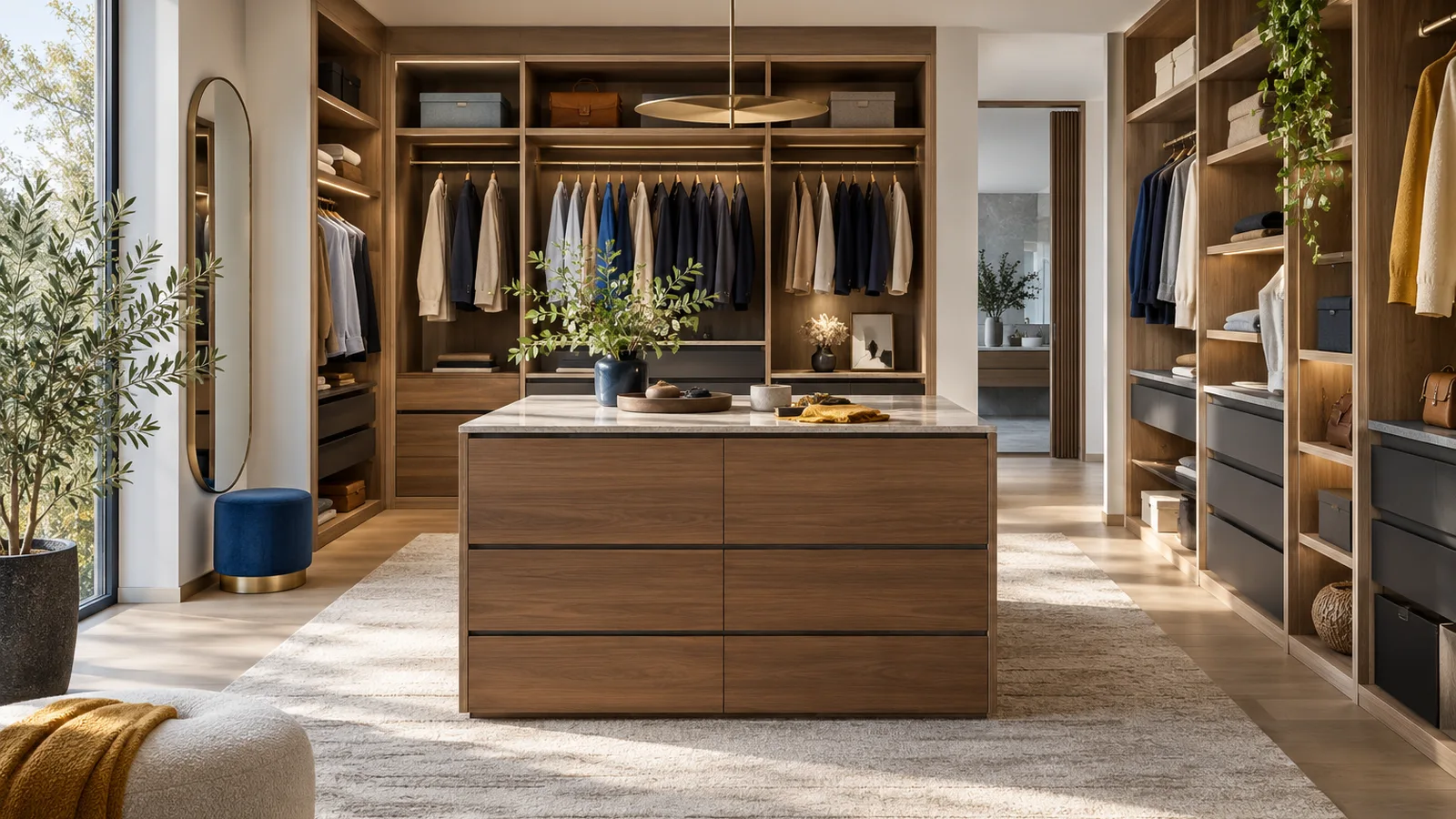 Dressing sur mesure haut de gamme avec îlot central, dressing sur mesure