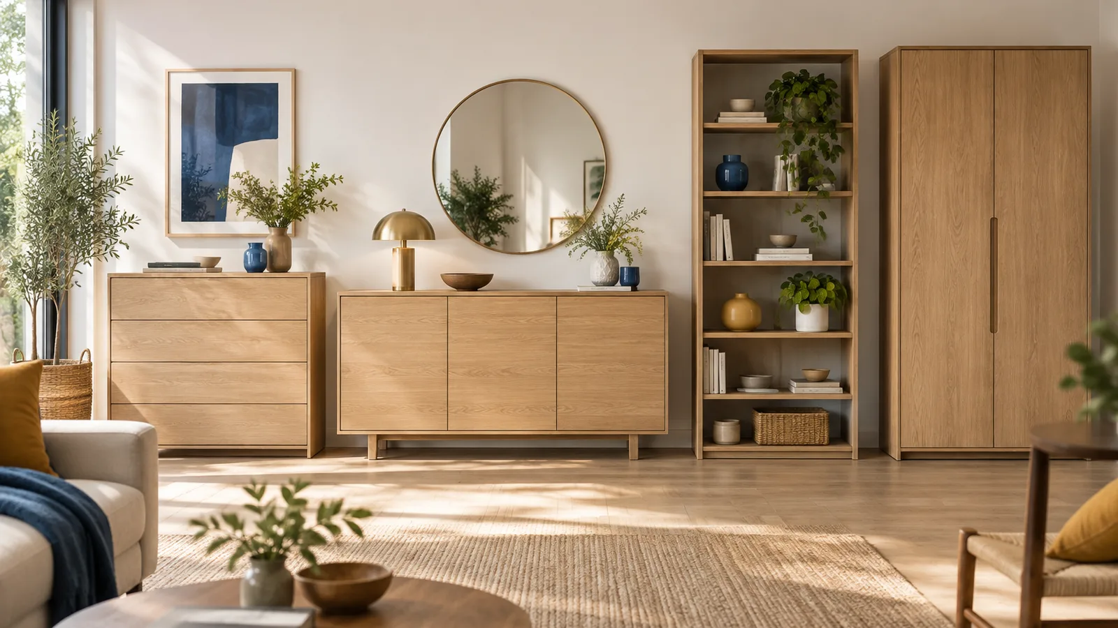 Showroom épuré avec commode, meubles de rangement