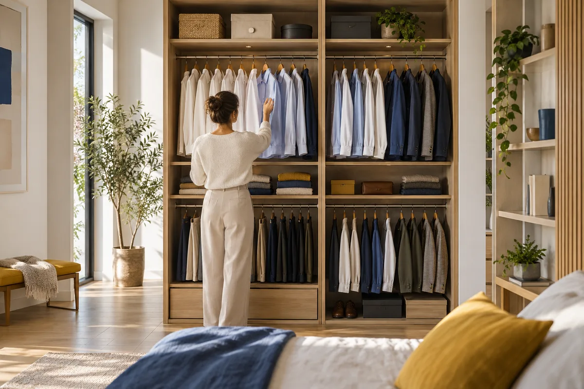 Penderie double hauteur avec chemises alignées, choisir un dressing