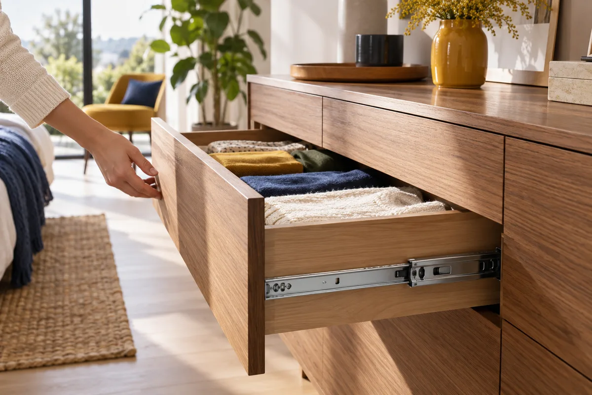 Tiroir sur coulisses à sortie totale, choisir une commode